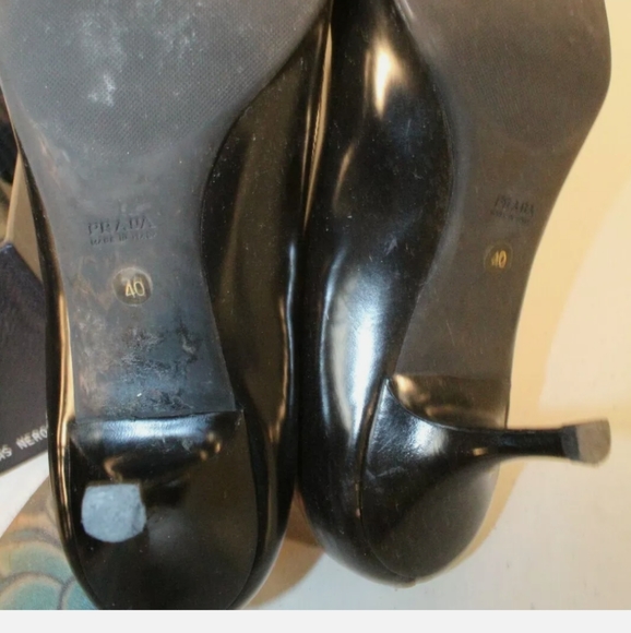 PRADA 1K9865 65 Spazzolato Clas Nero Heels pumps Shoes Size 40 open toe with bow - Picture 10 of 12
